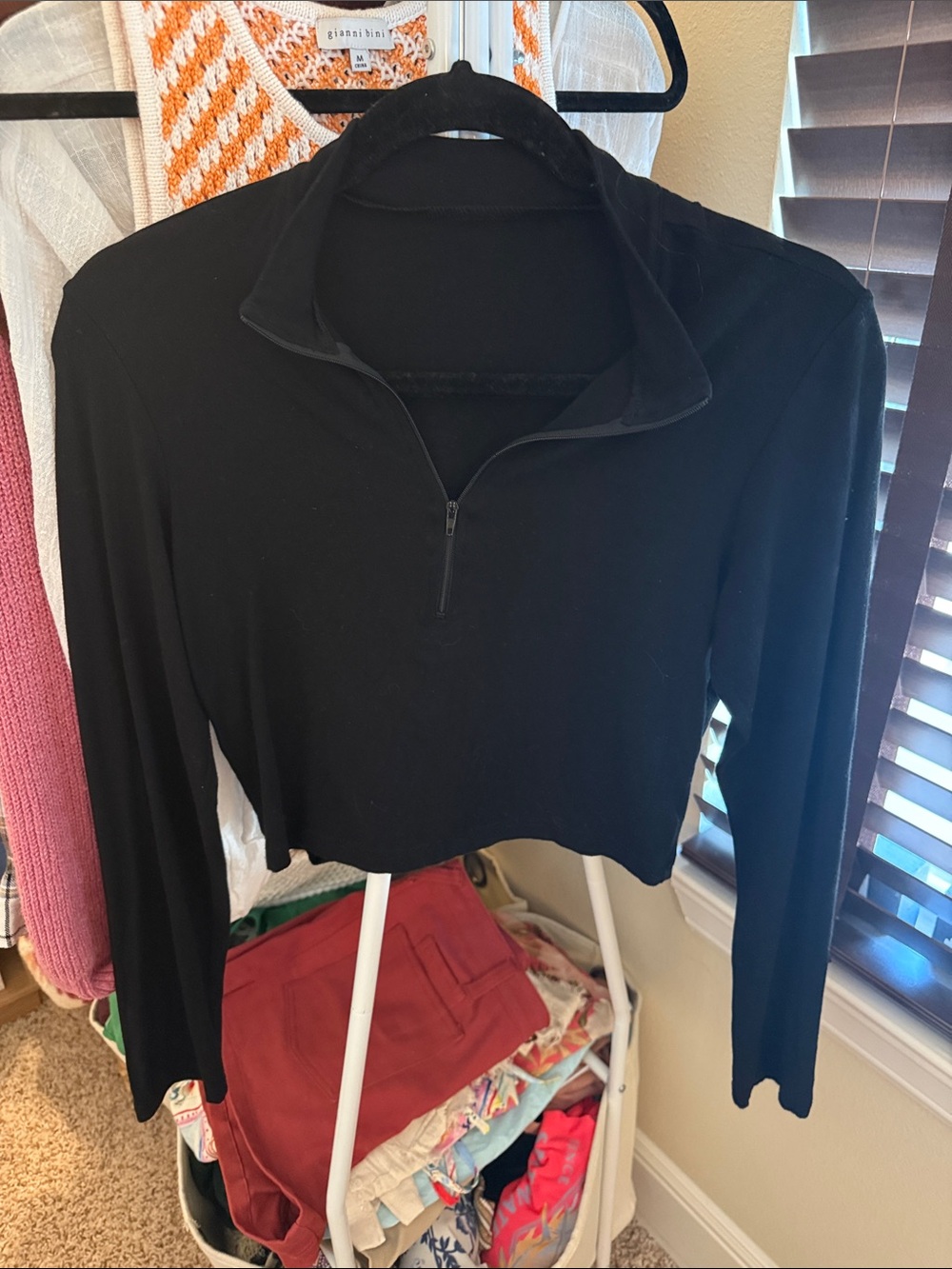 Amazon Black Quarter-Zip Long Sleeve Crop Top